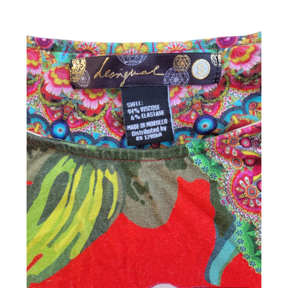 Desigual Bold Floral Asymmetrical Emilio Tunic T-Shirt Top Artsy Boho Size Small - Picture 3 of 6